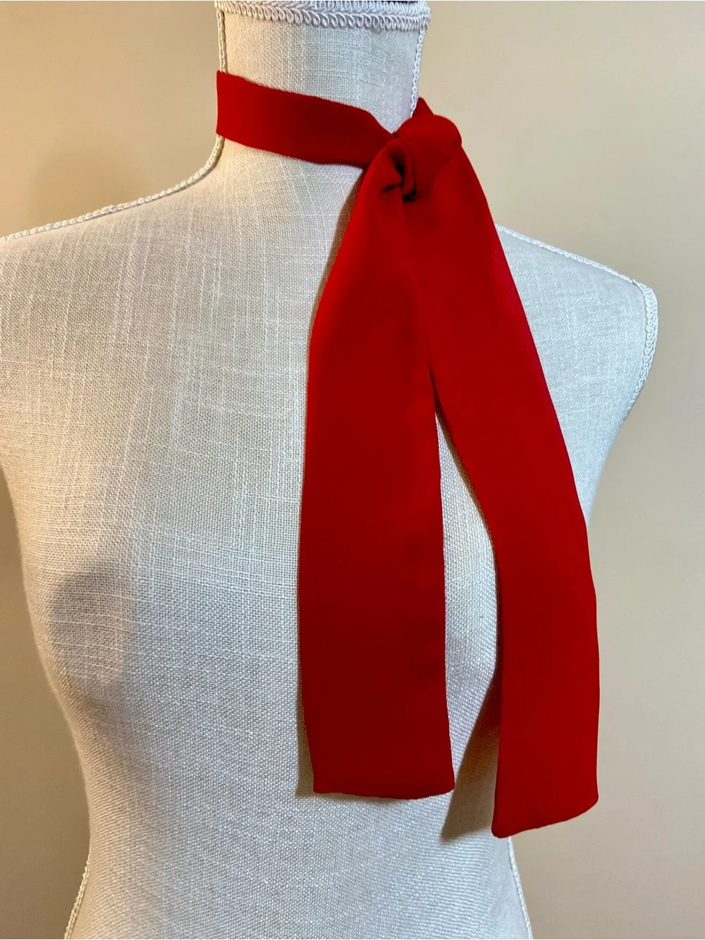 Red Silk Twilly Long Skinny Scarf